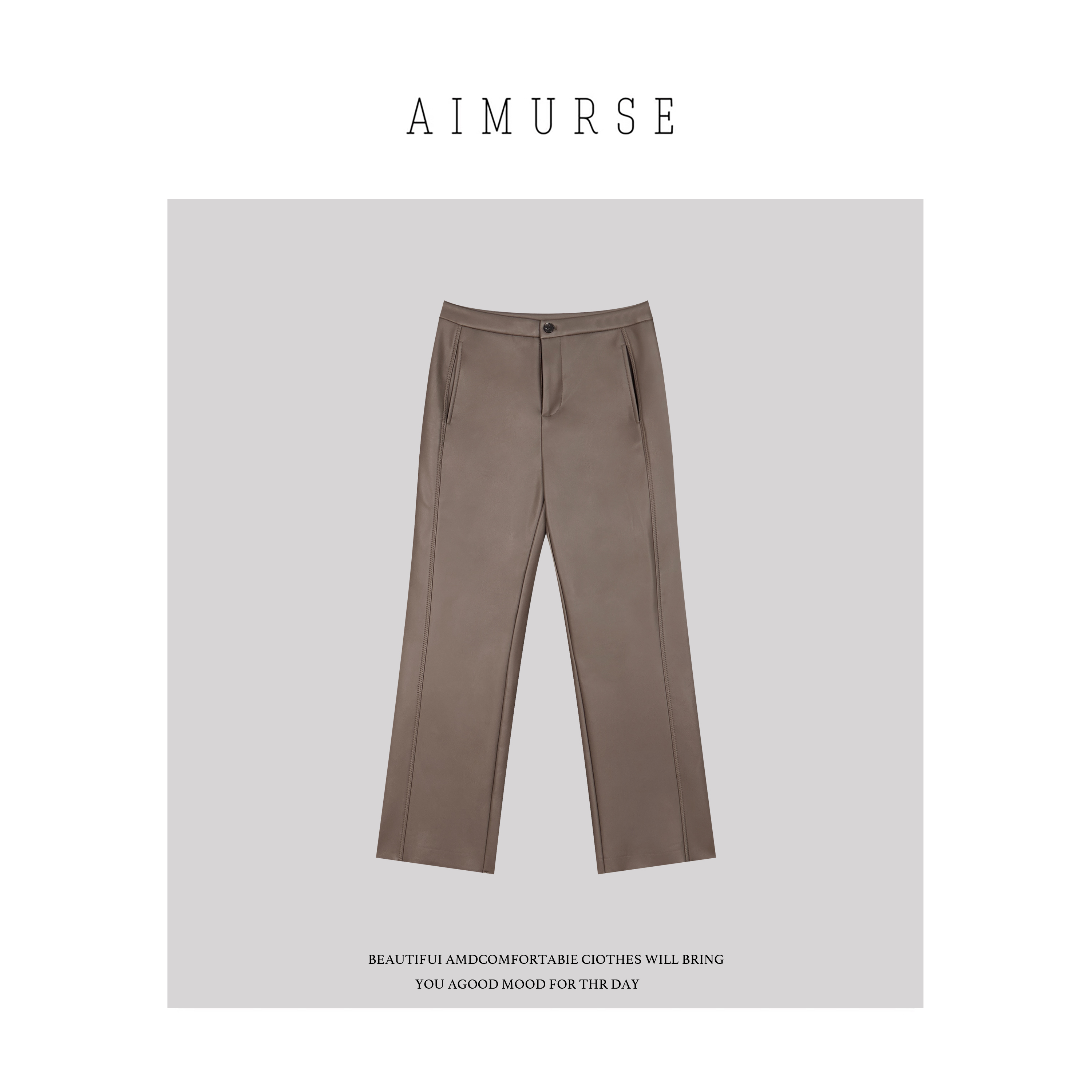 AIMURSE【C位裤】小众设计师 银狐绒保暖冬季百搭休闲皮裤 AM70206