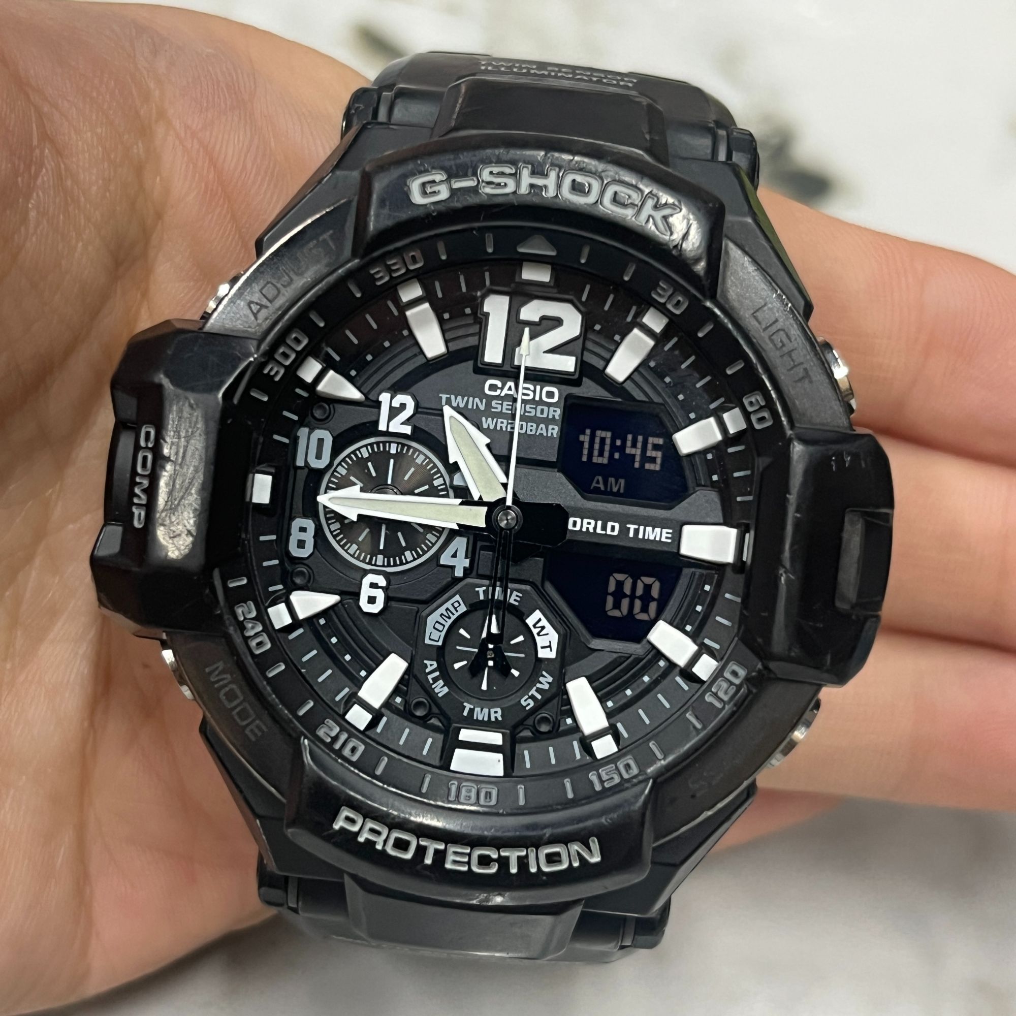 90新 Casio/卡西欧 多功能运动手表ga-1100世界时间指南针计时