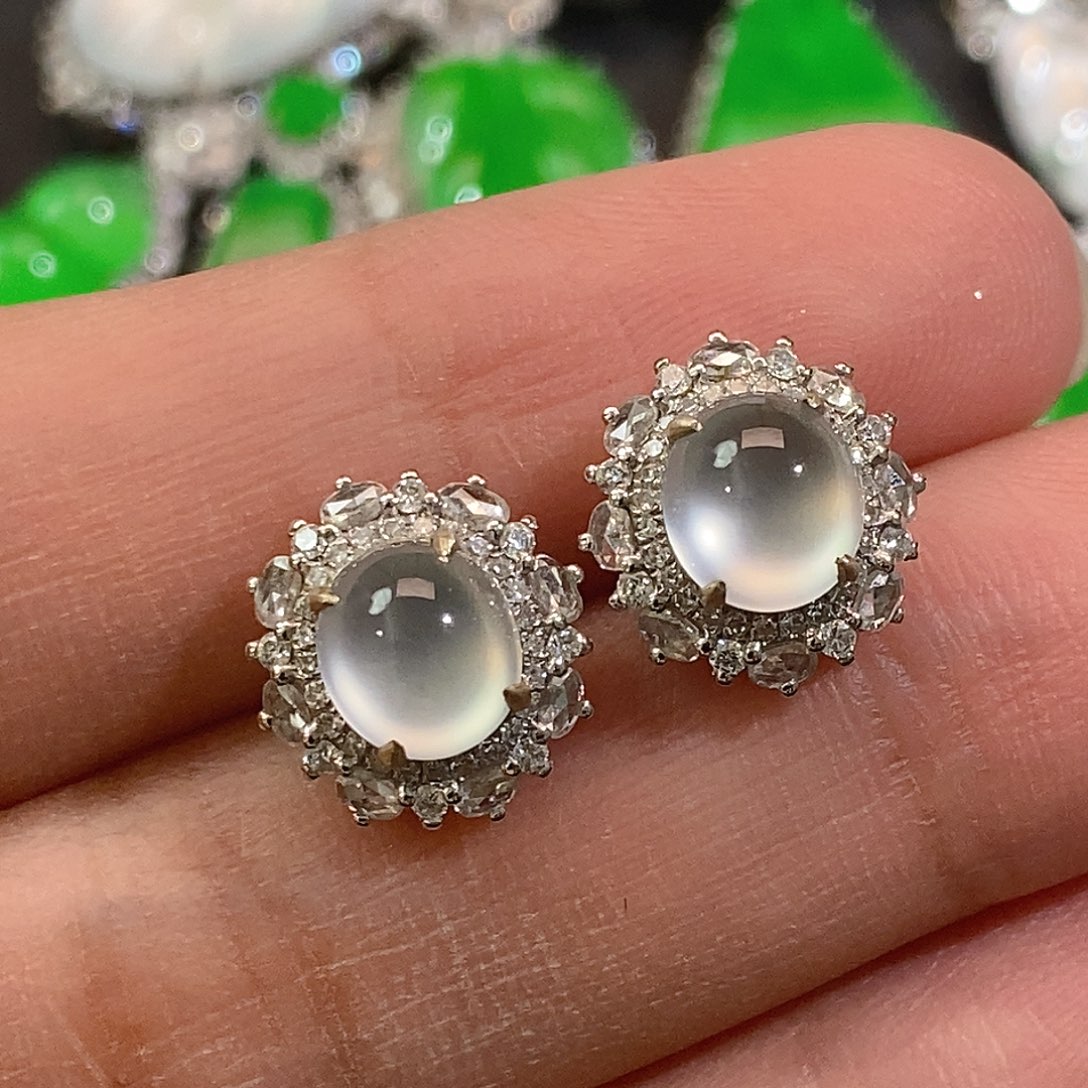 翡翠耳饰18K金镶嵌天然缅甸A货翡翠