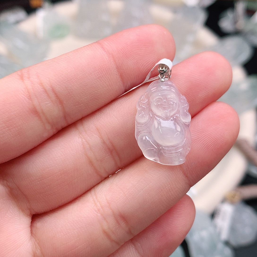 翡翠颈饰18K金镶嵌冰胶小财神爷