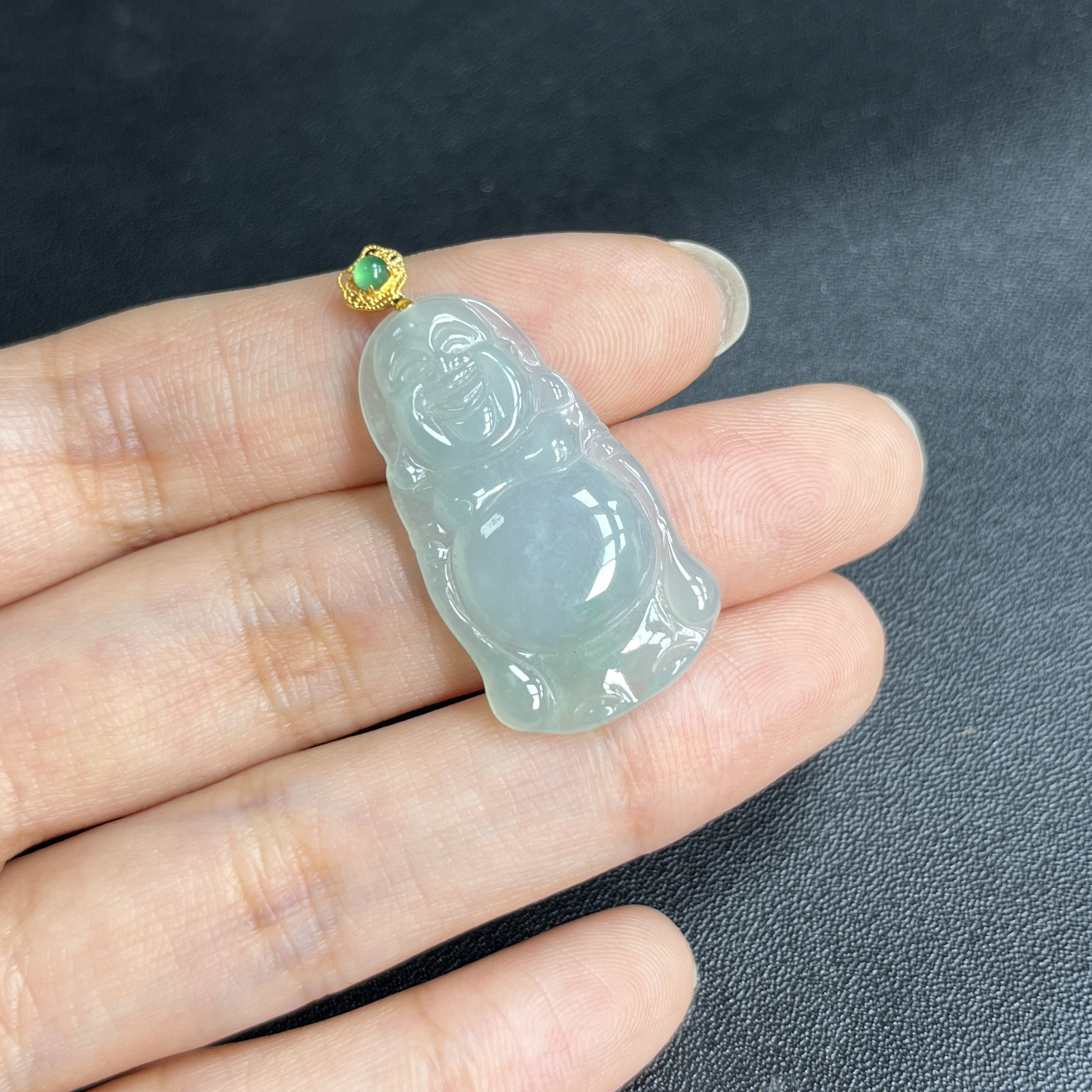 于于珠宝-天然A货缅甸翡翠冰种晴水站佛公玉石吊坠31×17.2×4.3