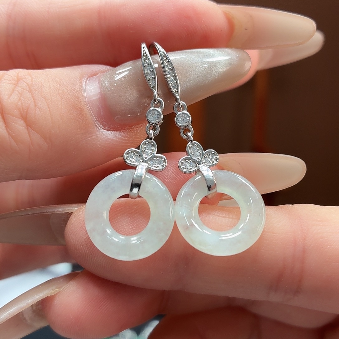 翡翠银S925镶嵌耳饰