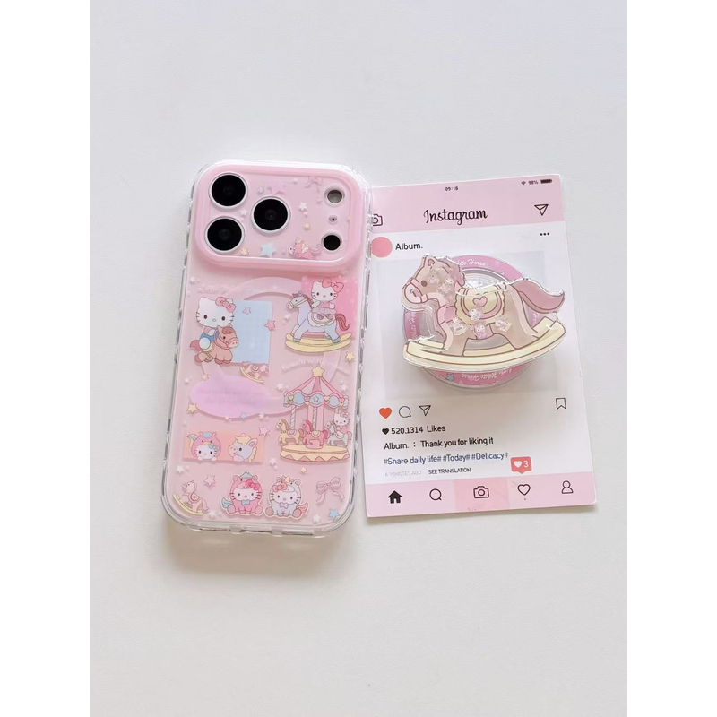 粉色少女木马kitty磁吸支架iphone17promax苹果手机壳保护套