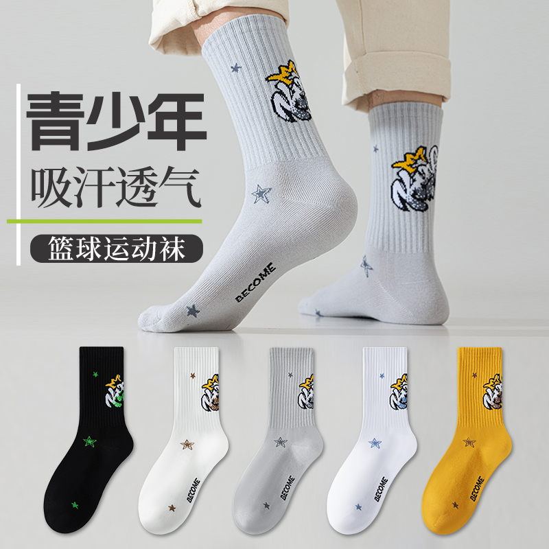 潮戈尚青少年学生袜子男春秋纯棉防臭中筒男童运动篮球无骨长筒袜