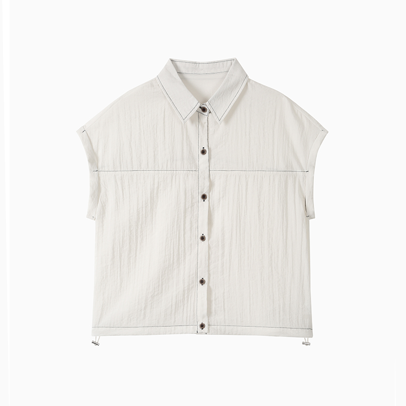 【蓝莓专属】夏季新款时尚女百搭显瘦高级设计款撞色线落肩袖衬衫