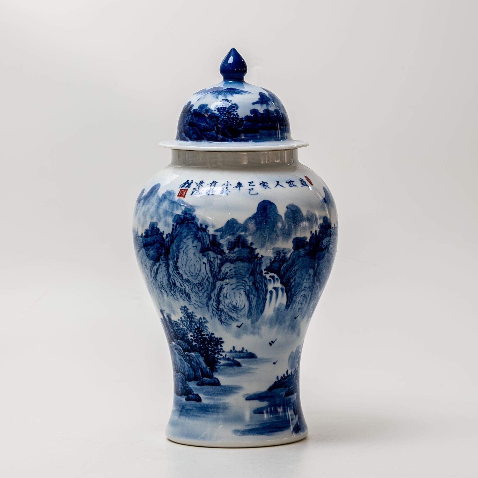 【景德贡品】黄小玲盛世人家山水将军罐