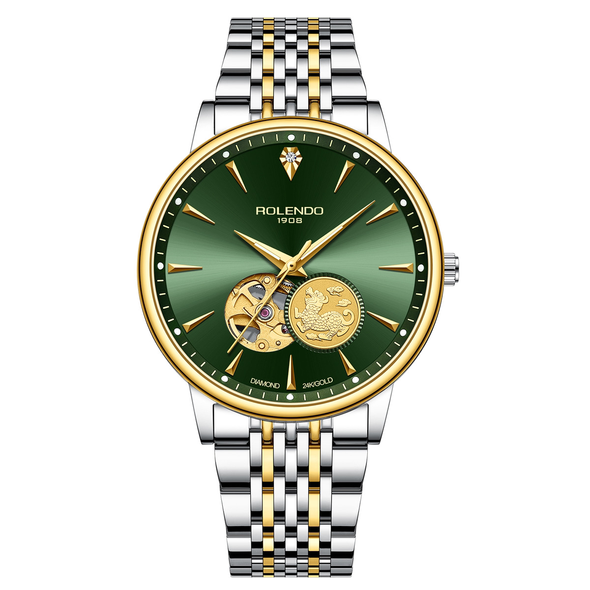 ROLENDO R/罗兰度机械腕表绿麒麟RG7079夜光镂空