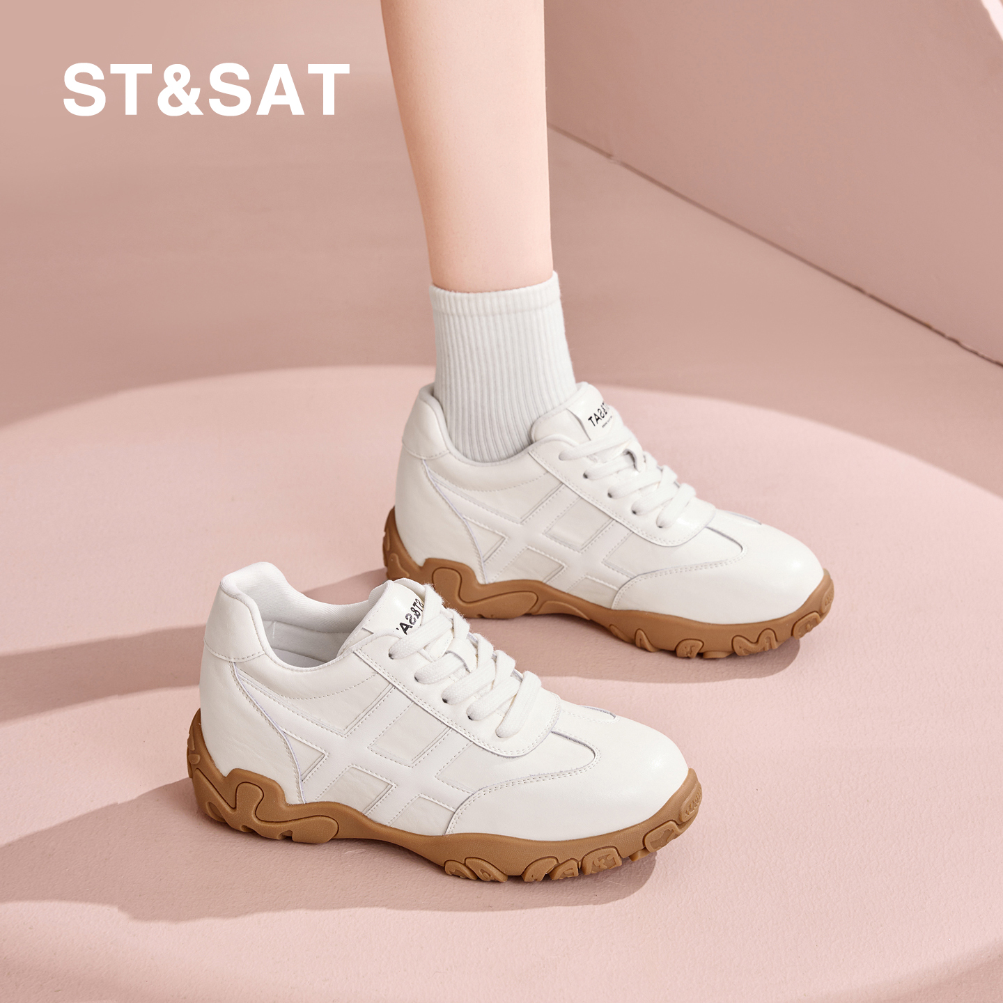 星期六2025春秋季新款新款时尚休闲德训鞋女复古百搭低帮内增高