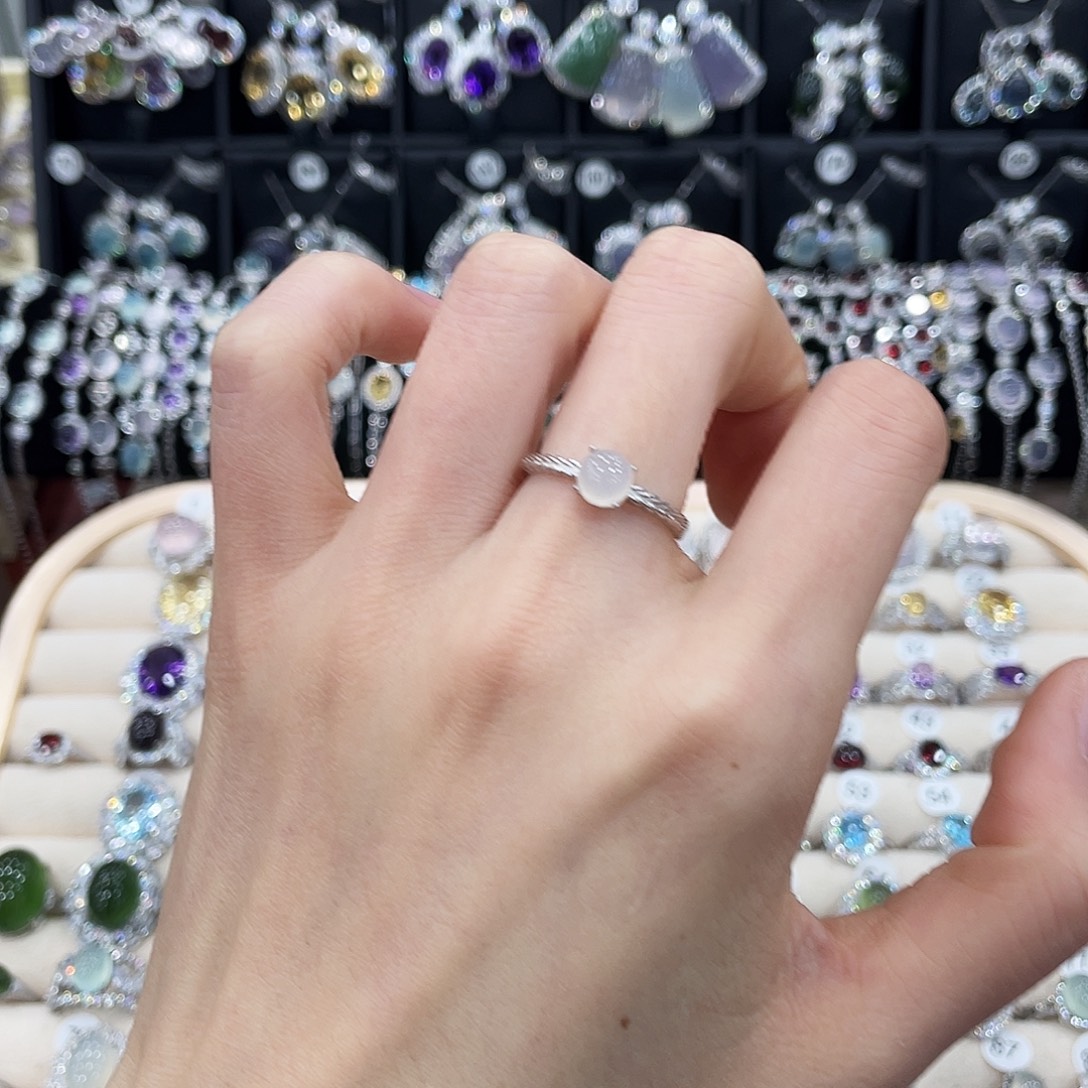 蛇纹石玉银S925镶嵌戒指戒指