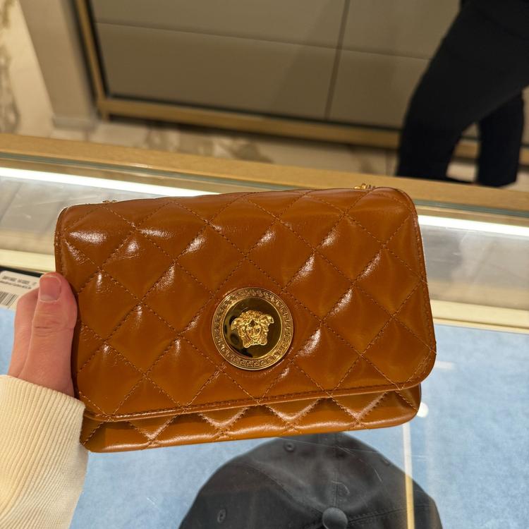 全新未使用 VERSACE/范思哲 美杜莎棕黄色菱格链条包