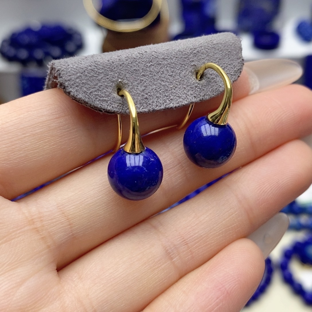 青金石银S925镀金镶嵌耳饰