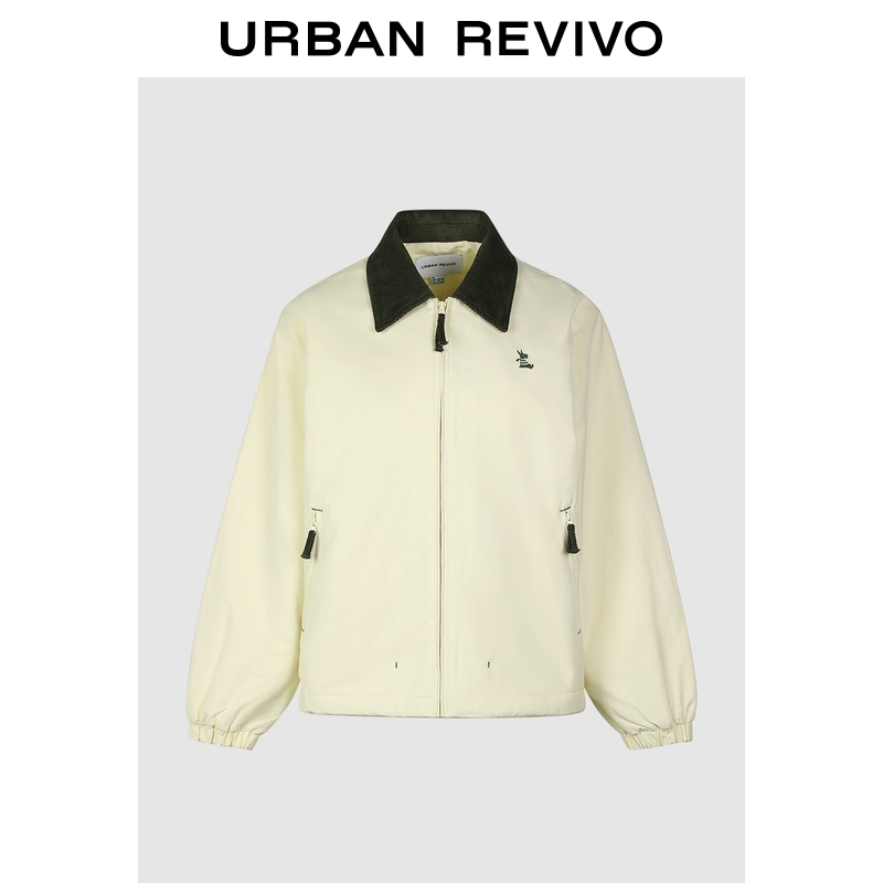 UR2025冬季新款女装休闲撞色翻领刺绣拉链口袋外套UYY150115