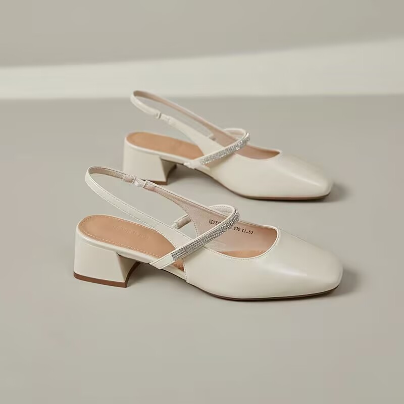 6519夏季新款浅口粗跟女单鞋法式百搭配裙子底跟鞋玛丽珍