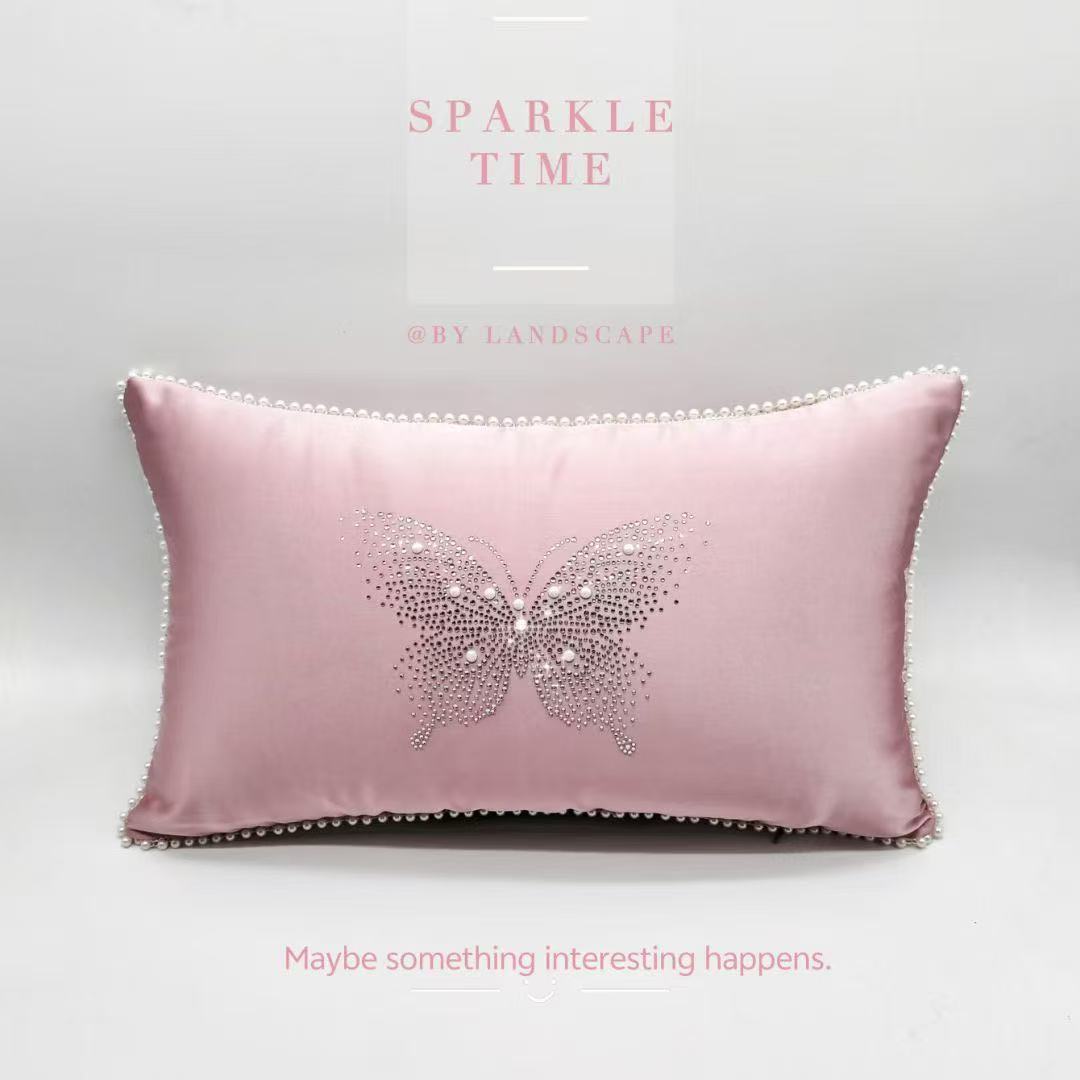 蝴蝶珍珠抱枕轻奢床头客厅办公室背靠卧室沙发餐厅腰靠护腰多功能