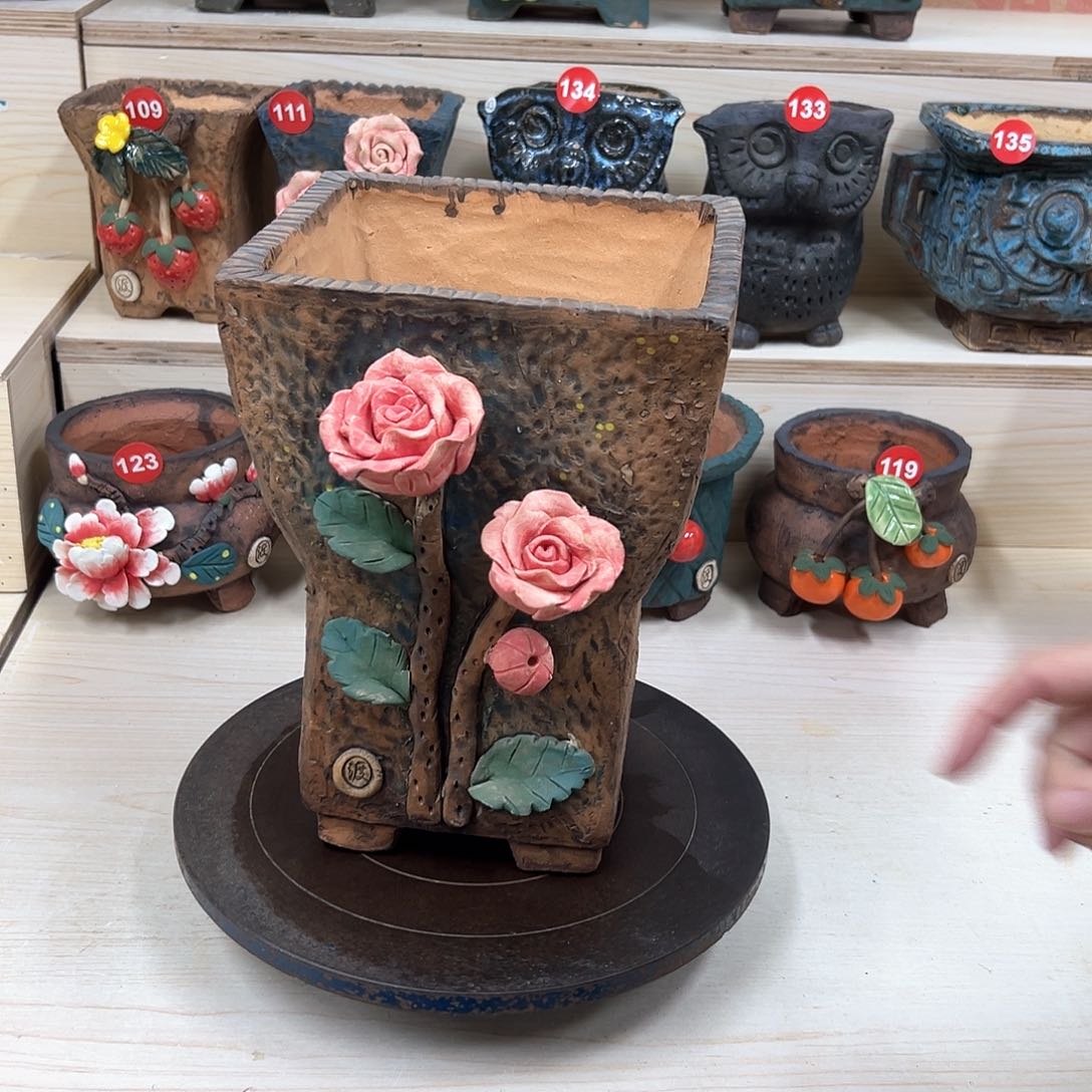 紫砂花盆147微瑕号内囗16外高26