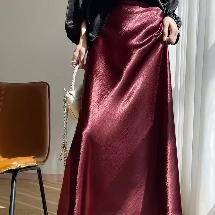 秋冬时尚气质百搭加厚丝缎半裙6933