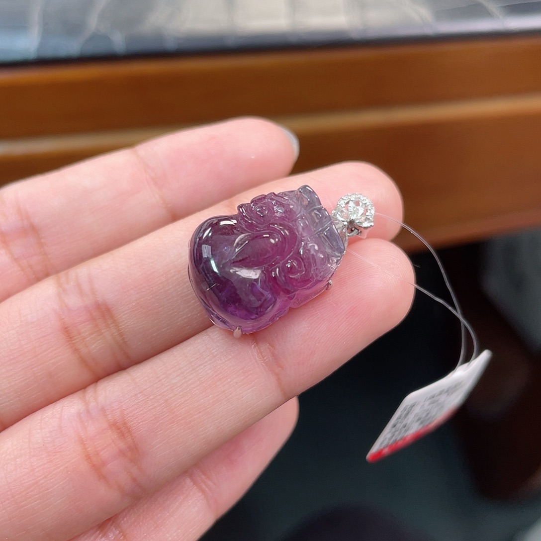 紫色碧玺吊坠(不含链)18K金镶嵌 貔貅
