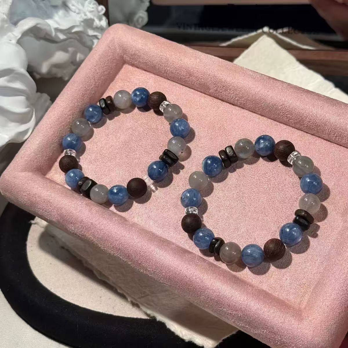 【仲夏雪】矢车菊蓝晶石水晶手串diy降真香配饰