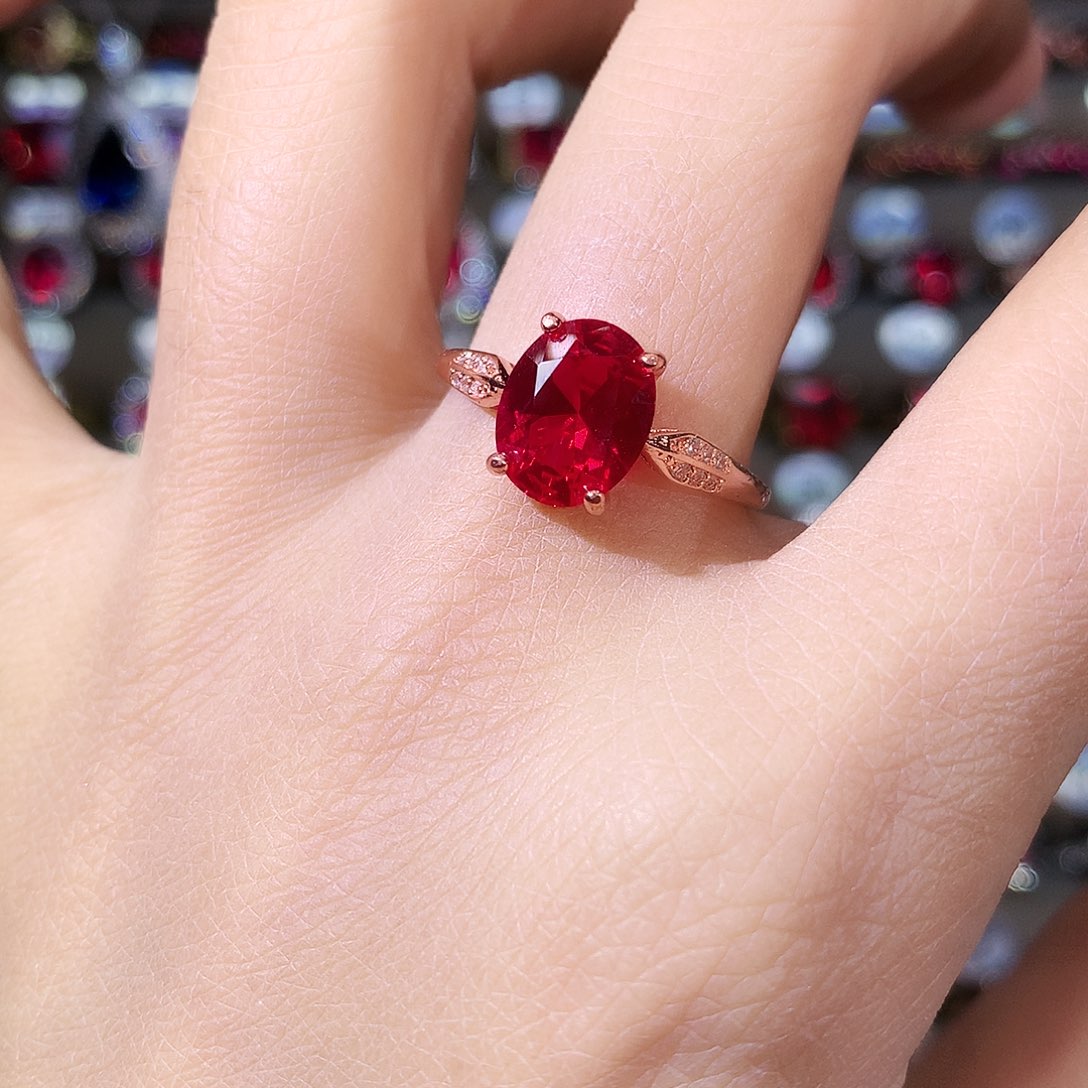 银S925镶嵌戒指红宝石玫瑰金810