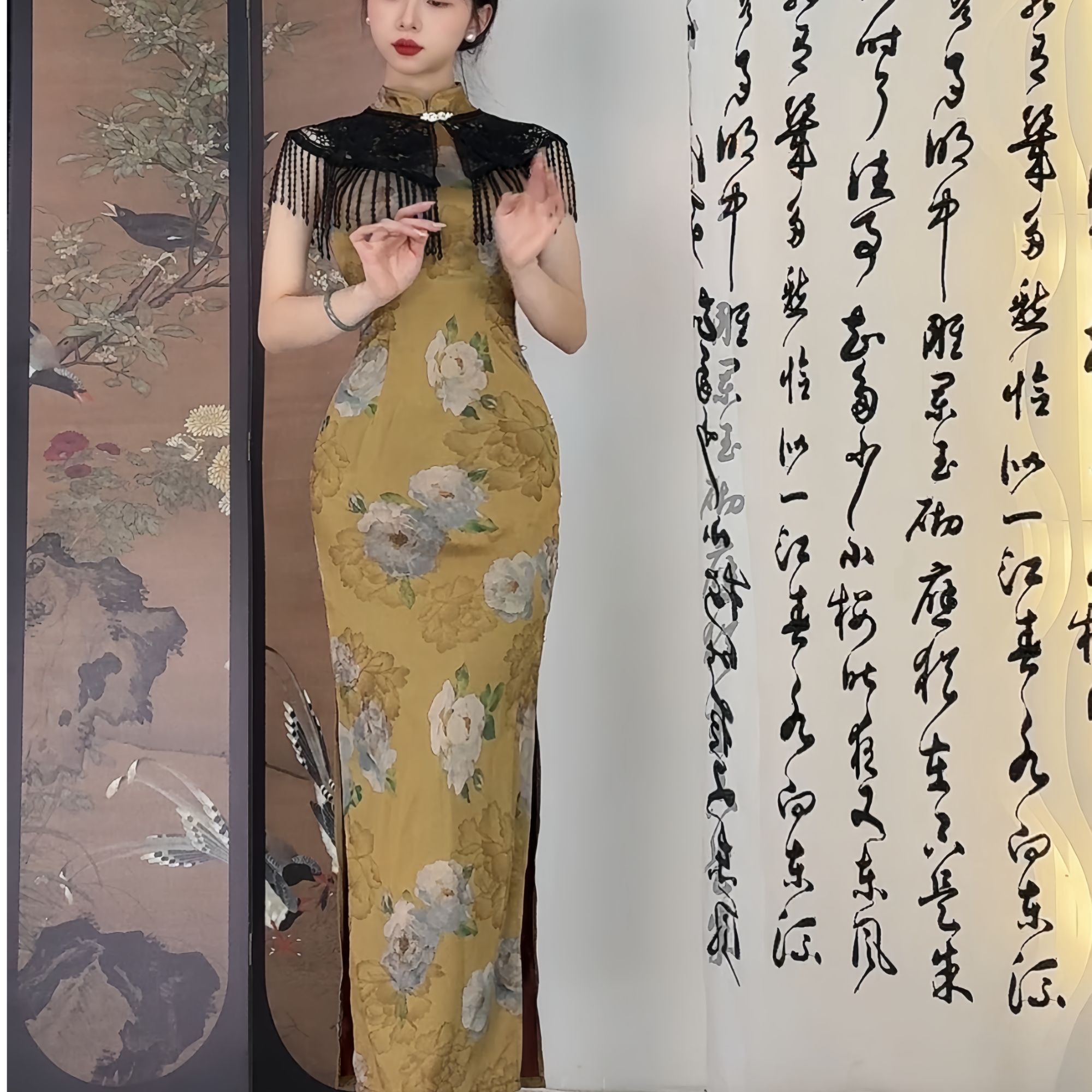 秋辞香~朝朝日落无袖港工改良国风温婉高级缎面旗袍