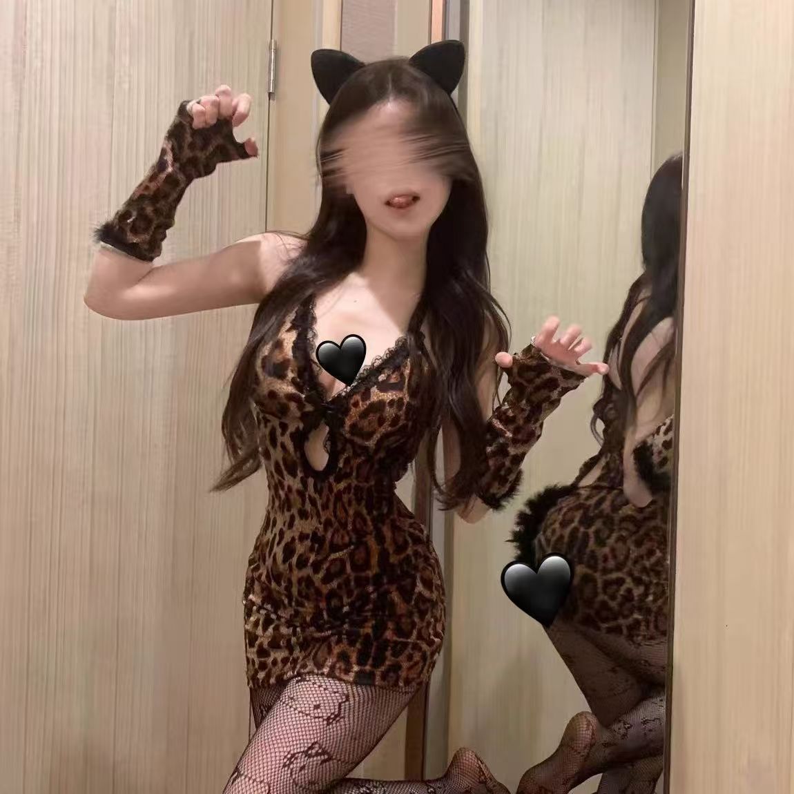隐晦诗-［张扬小野豹］性感豹纹吊带收腰蕾丝显瘦包臀火辣睡裙夏季