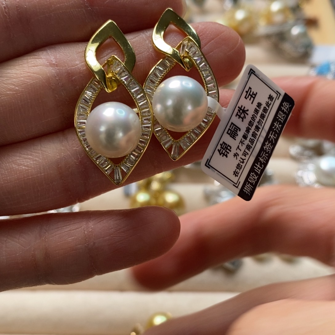 海水珍珠耳饰银S925镶嵌