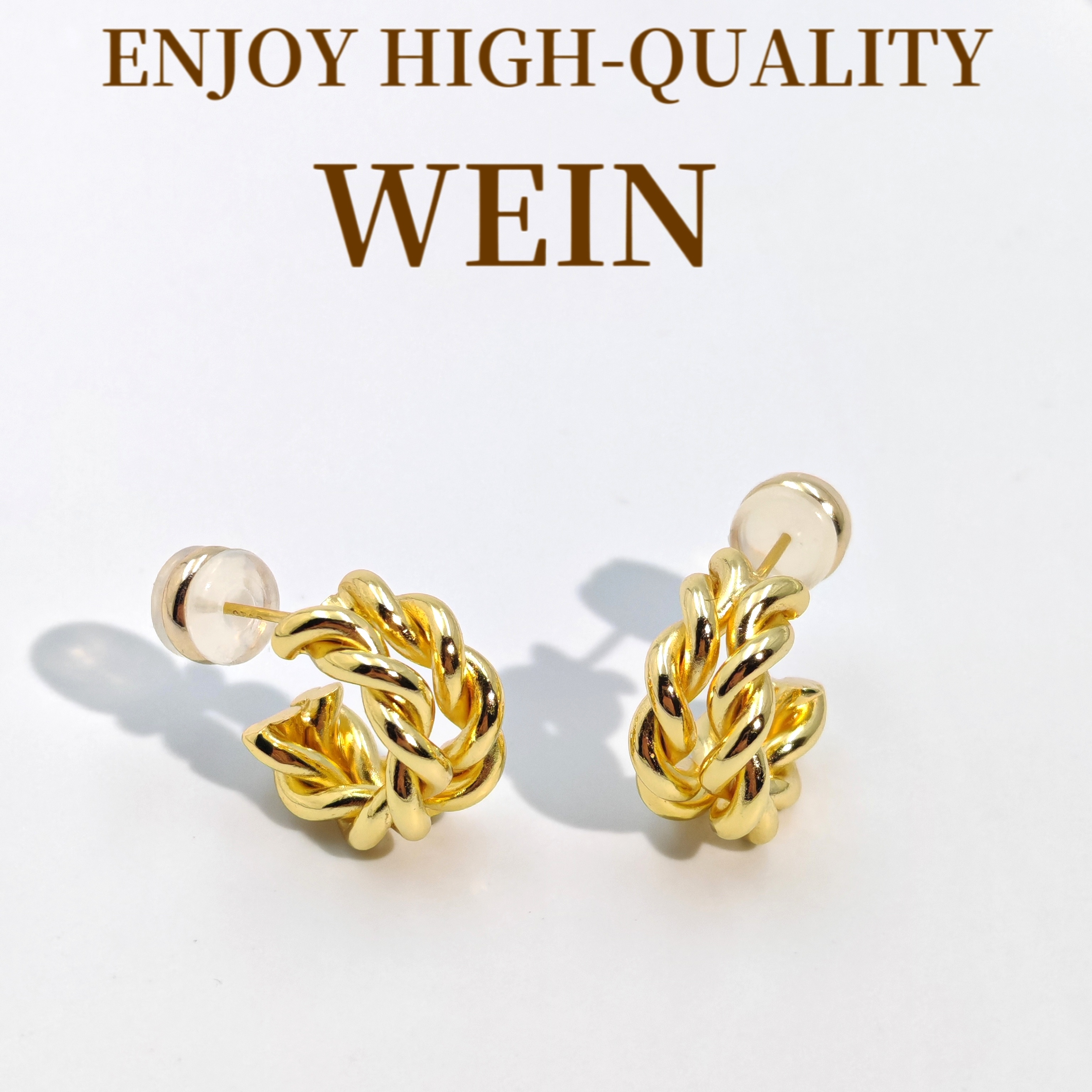 WEIN 铜合金耳饰 金色麻花镀K金耳环优雅轻奢精致气质百搭新奇特