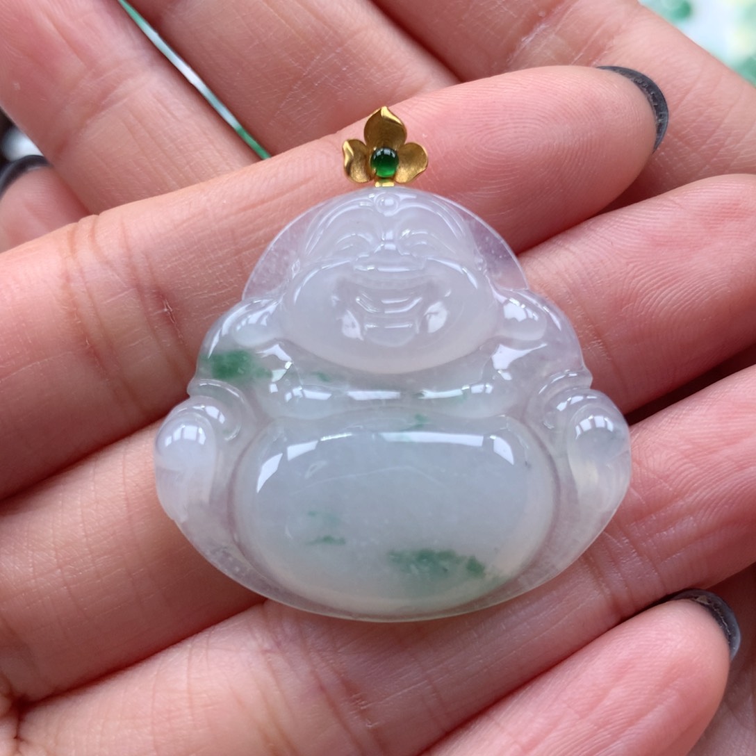 翡翠吊坠(不含链)18K金镶嵌佛公