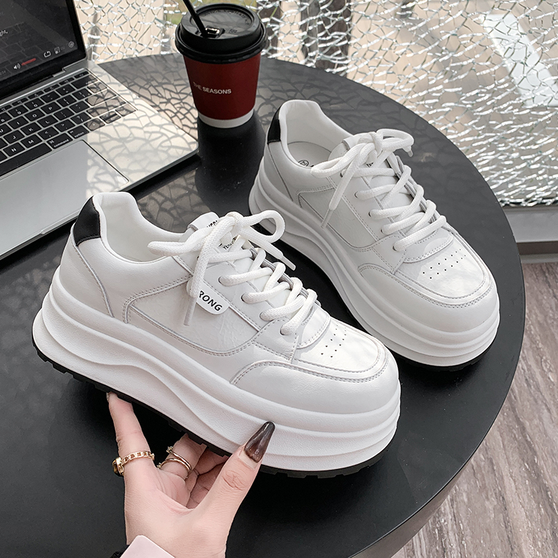 小白鞋真皮5公分春夏季厚底学生百搭鞋子休闲鞋韩版运动鞋ins