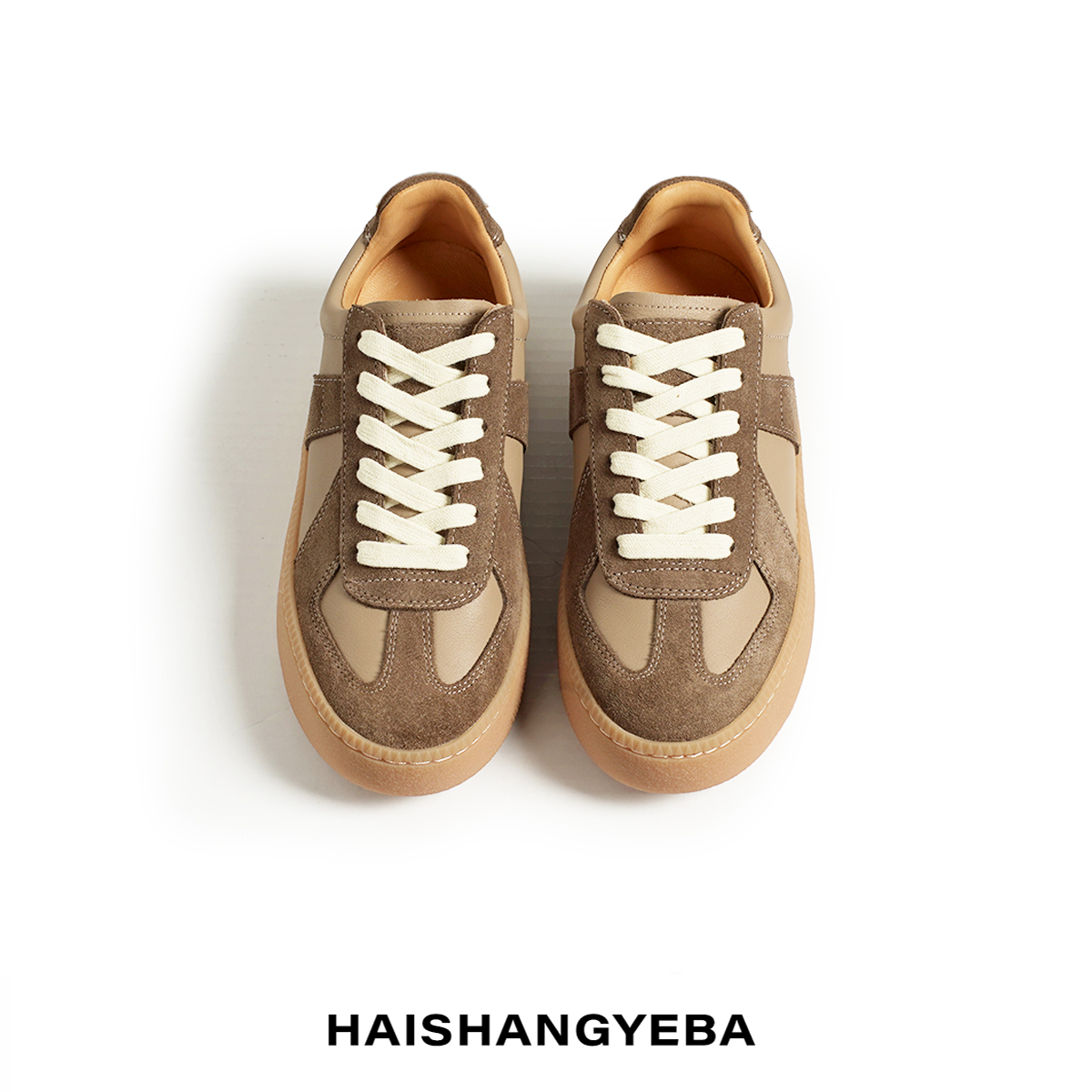 【海上叶爸】新款2025春秋百搭小牛皮厚底休闲德训鞋