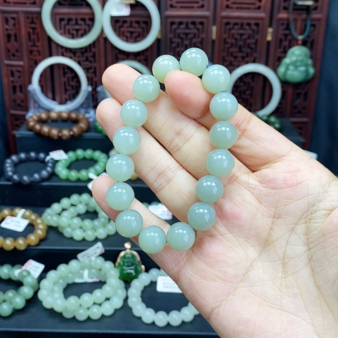 和田玉手串未镶嵌且末蓝12