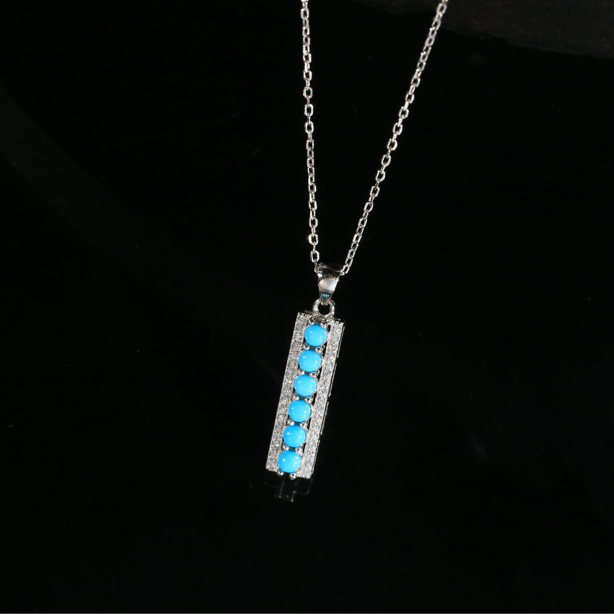 【娇娇专属】安曼博S925银绿松石银色长方形6孔吊坠 约2mm XZ0367BZ