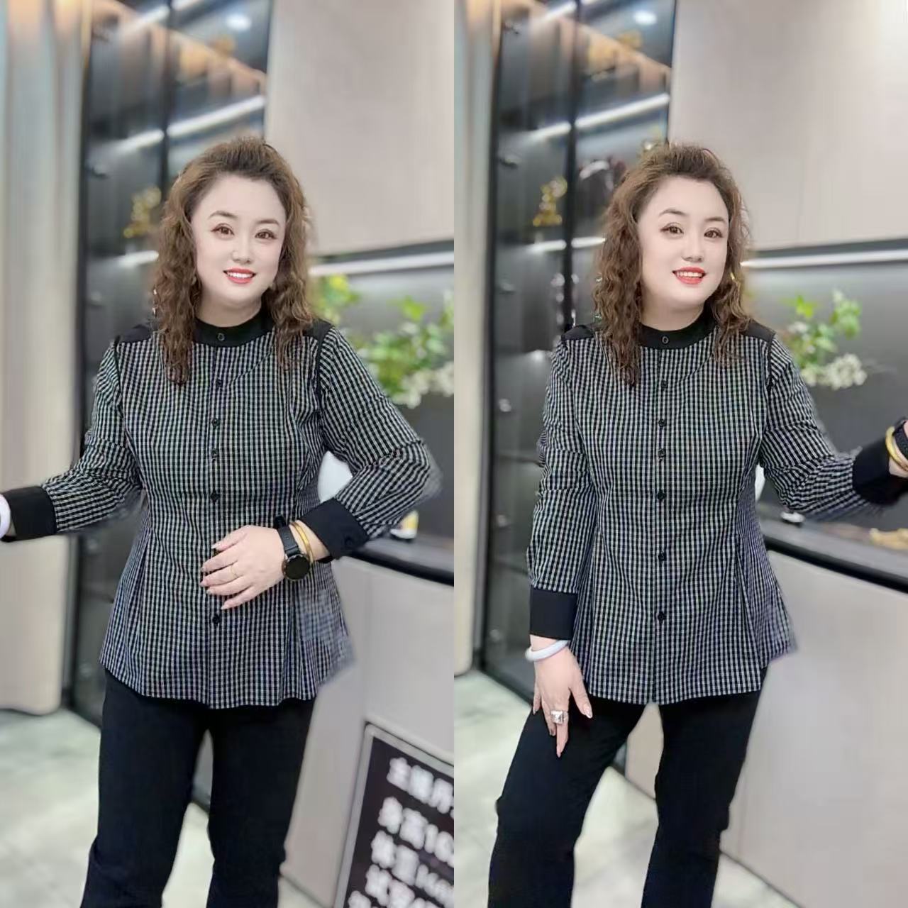 8920（丹姐家）秋季新款减龄格子衬衫设计感法式小众开衫长袖上衣