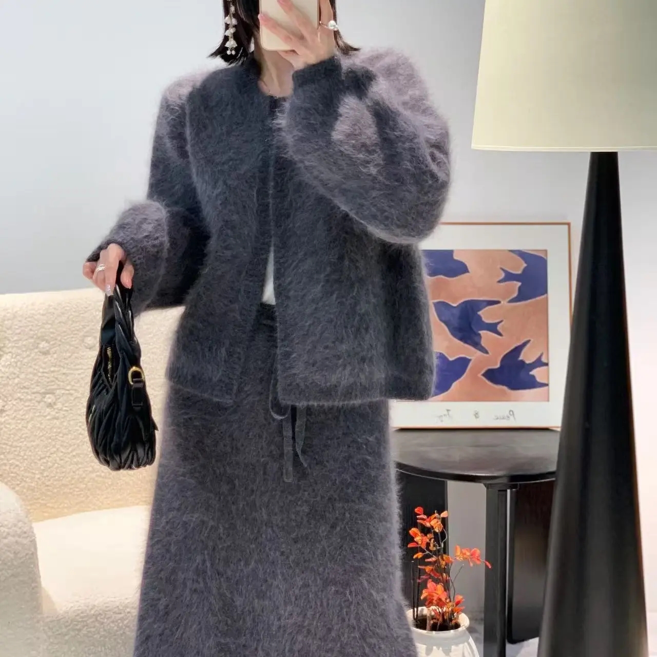 韩系纯色圆领针织开衫女秋冬时尚软糯百搭毛衣外套