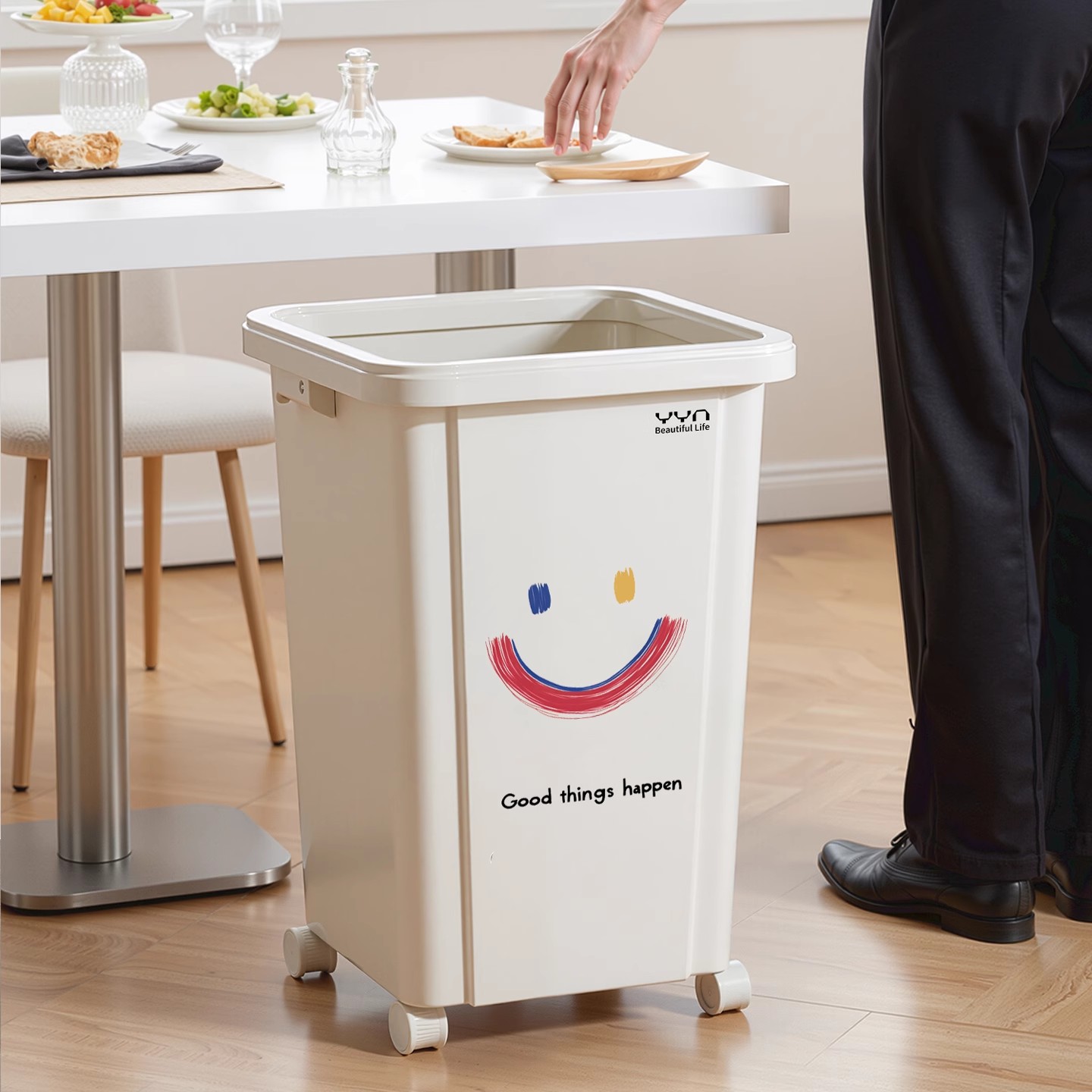 垃圾桶厨房家用带轮大号大容量带盖客厅高颜值可移动商用办公室
