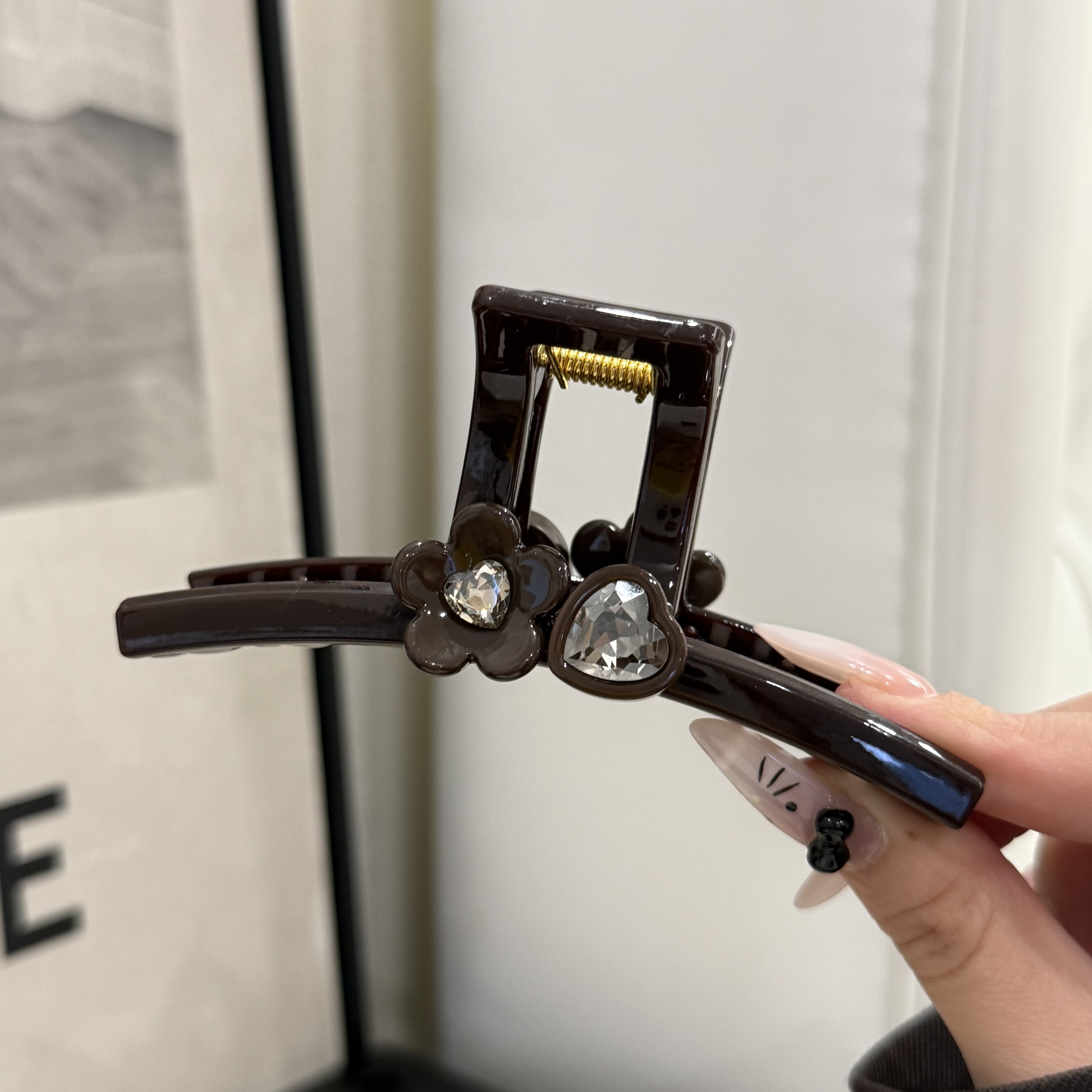 韩版精致咖色小花十一公分工型抓夹WM-246