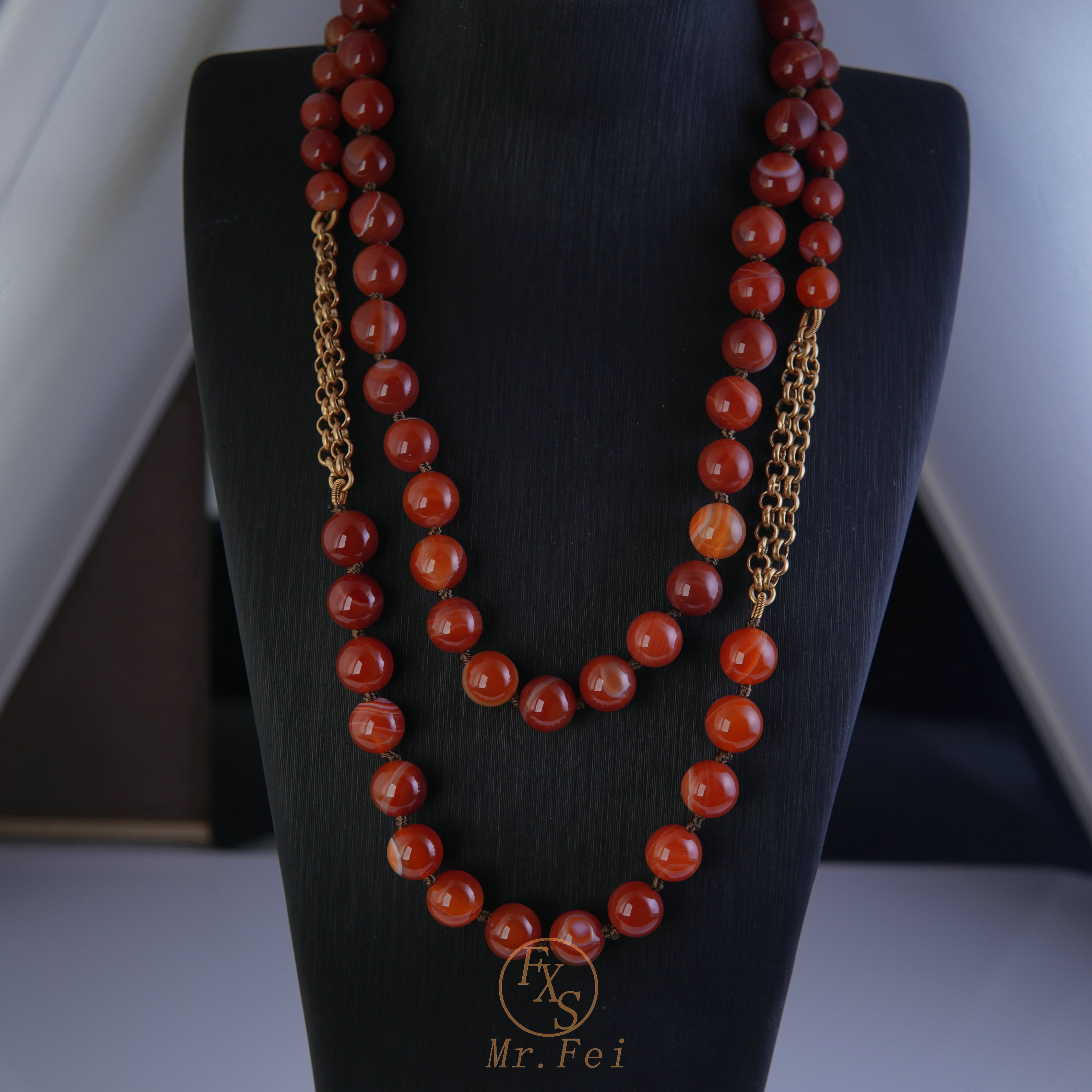 铜合金玻璃项链 溯源好物Vintage中古红色叠戴项链~9378