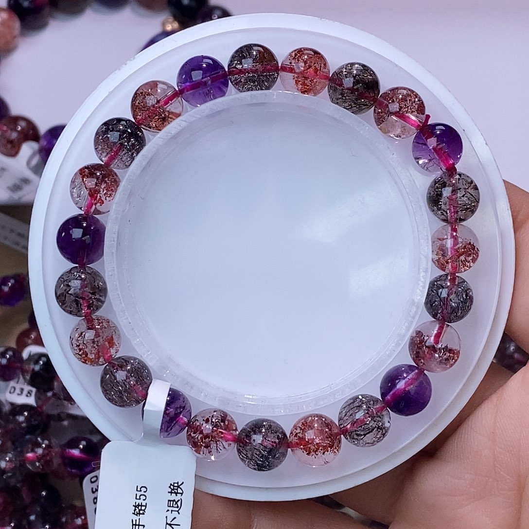 水晶手链未镶嵌黑加仑超七8mm