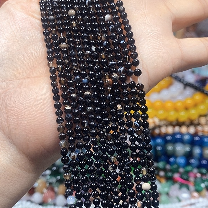 未镶嵌玛瑙/玉髓珠宝半成品玛瑙圆珠卡3mm（3条）