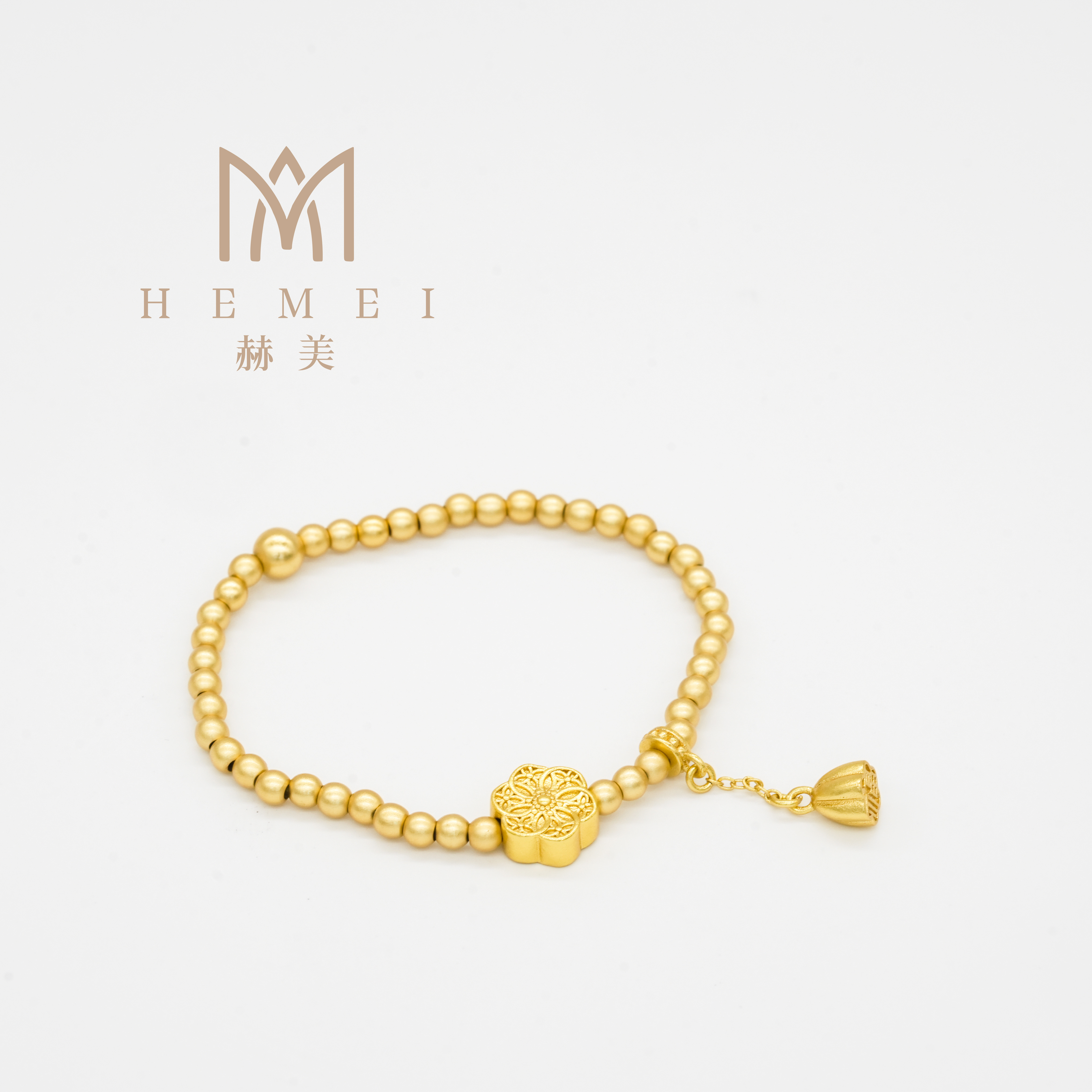 合金手链 HEMEI/赫美轻奢 福满莲花手链镀K金
