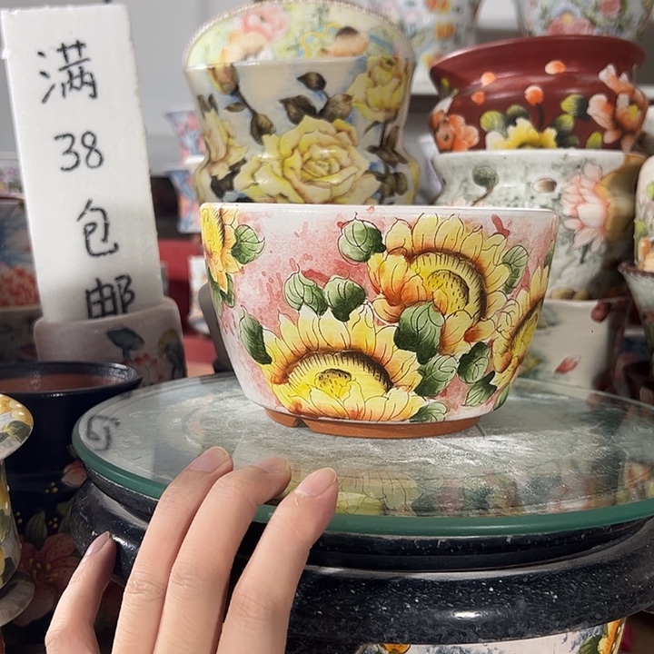 景德镇手绘花盆满38包邮偏远地区除外