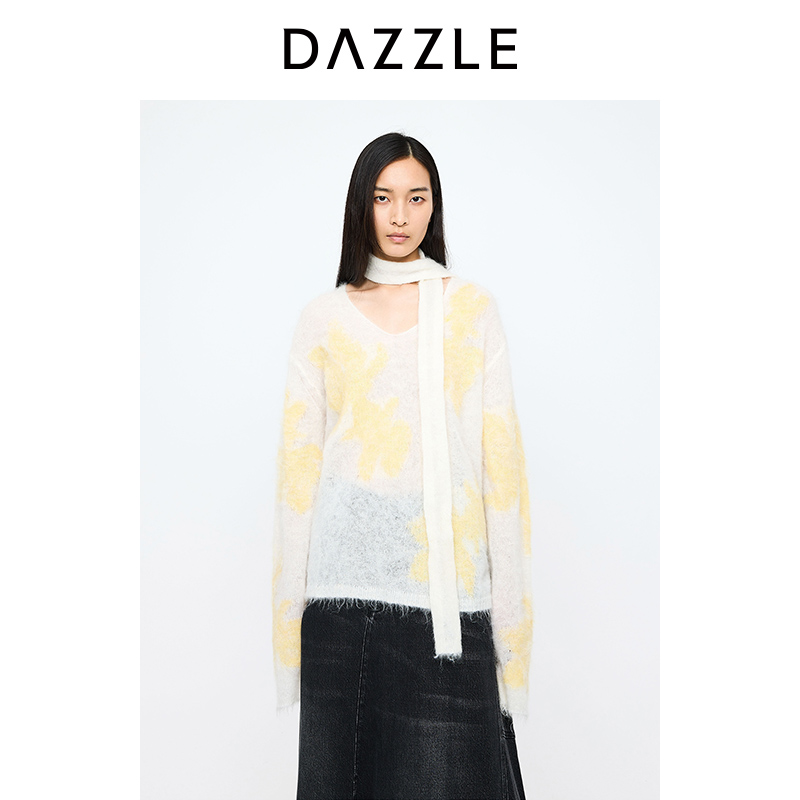 DAZZLE地素 毛针织衫2024冬季新款针织长袖套装2I4EC08
