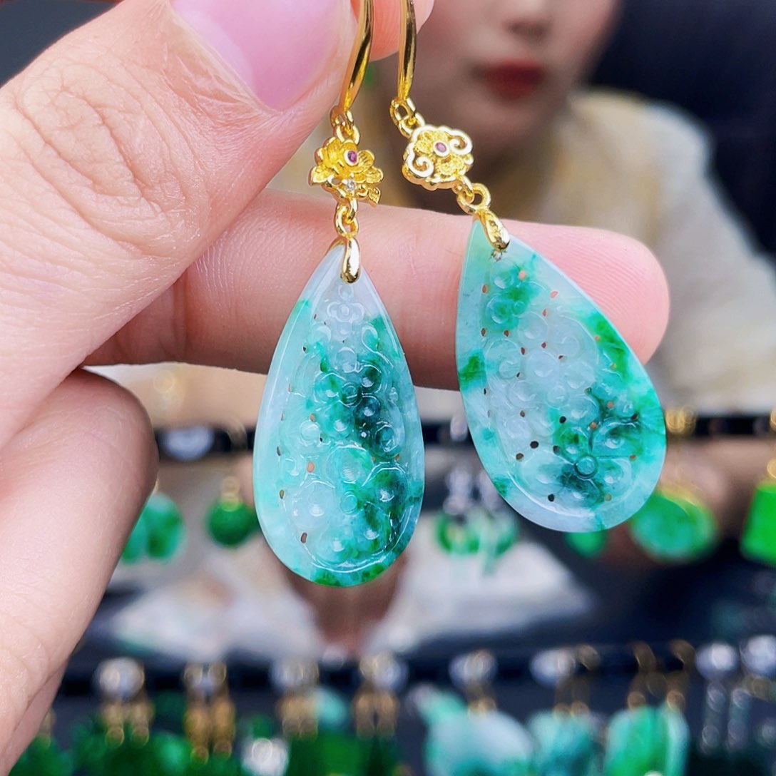 翡翠银S925镶嵌耳饰饰品