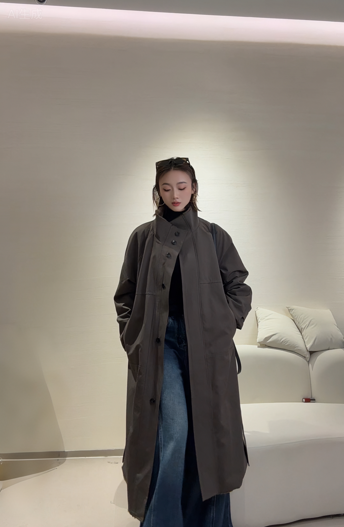 长袖单排扣显瘦女常规收腰气质中长款（6688#）款风衣休闲大衣外套