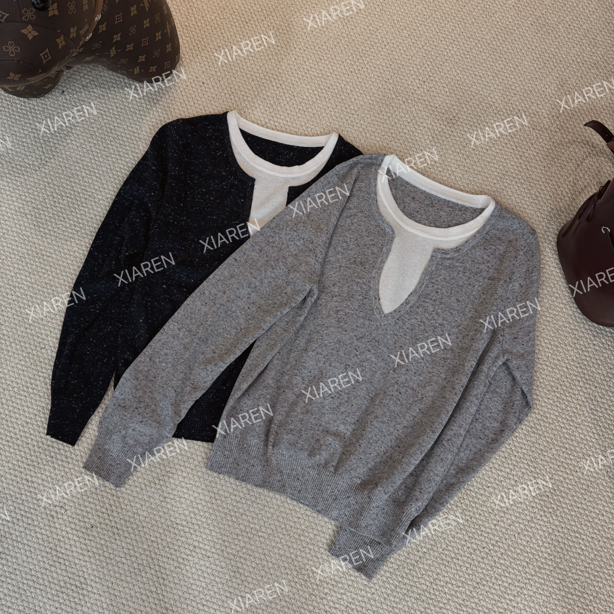 XIAREN【点点纱假两件针织】早八入秋衣服毛衣早秋上衣休闲外穿
