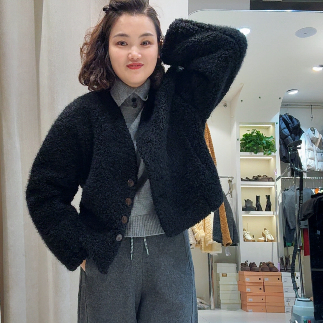 半边天家冬季韩系V领短款休闲百搭长袖小个子外套25161款