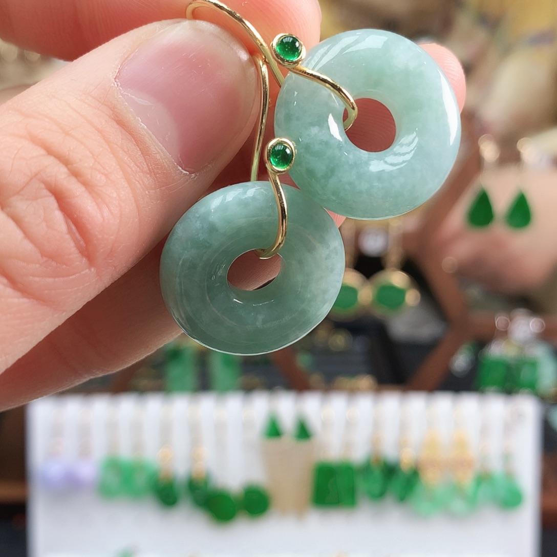 翡翠耳饰银S925镶嵌耳饰