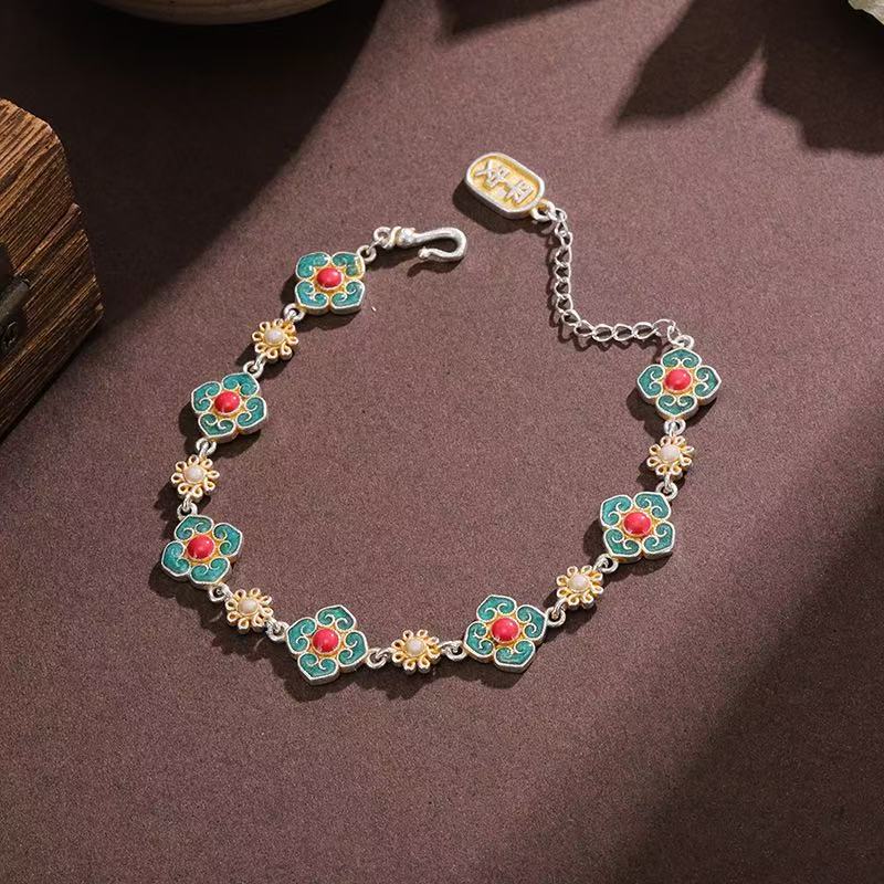 足银银制品 E40平安喜乐珐琅手链