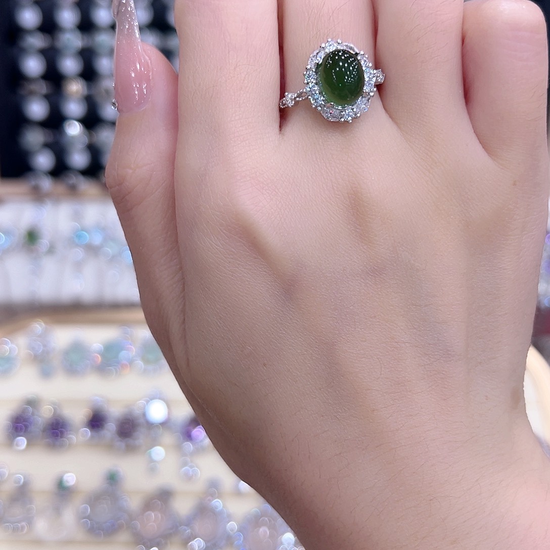 @***土蛇纹石玉银S925镶嵌戒指