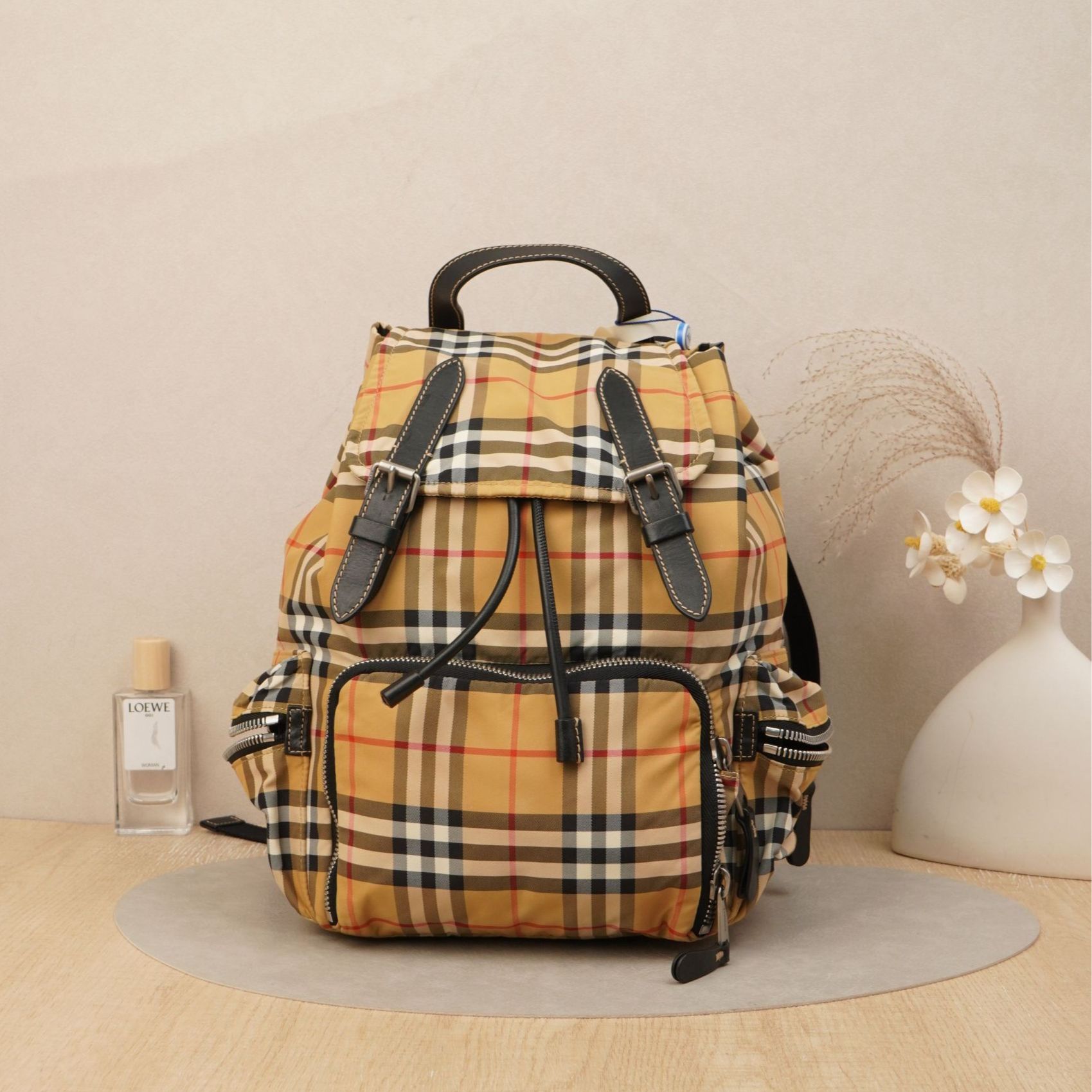 95新 BURBERRY/博柏利 博柏利双肩包格纹帆布/DS044432